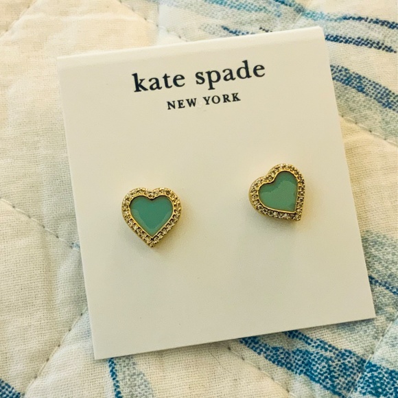 Kate Spade TAKE HEART Earrings🩷Charming STUDS TIFFANY BLUE CZ/ENAMEL GOLD - Picture 8 of 11